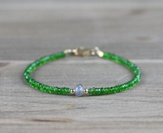 925 sterling silver Positive Energy 2.5-3mm Multi Colour Chrome Diopside & Labradorite  stacking Bracelet Rondelle, Faceted 18cm for mens, womens, gf, bf and adults.