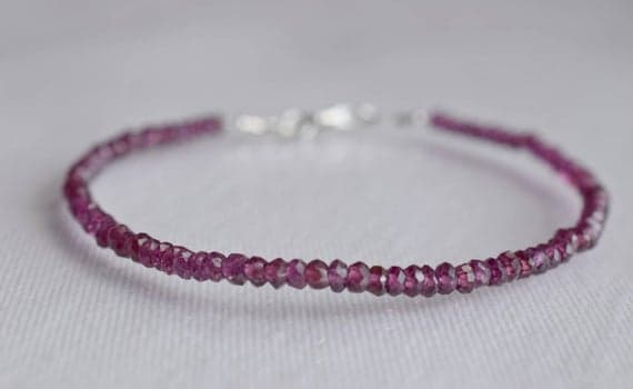 love beach youth 3mm stacking Red African Garnet Bracelet Rondelle, Faceted 7" for mens, womens.