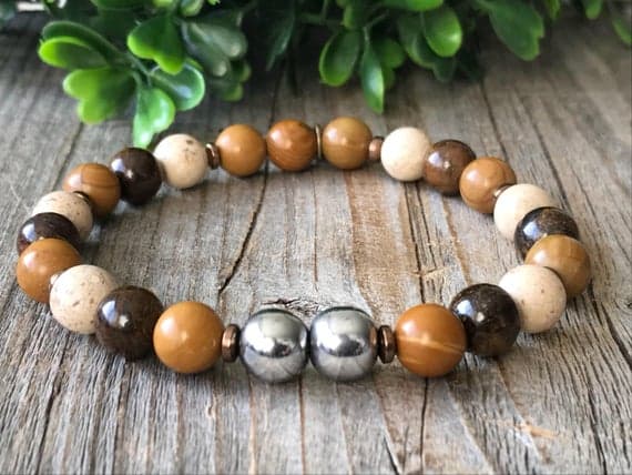 Positive Energy Silver helling 8mm Stretchable Multi Mookite Bracelet Round, Smooth 7" for mens, womens, GF, BF, Adults.