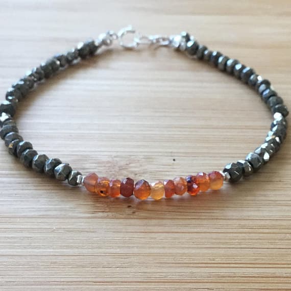 925 sterling Silver Blush Jewelry Silver Helling 3mm stacking Multi Sunstone and Pyrite  Bracelet Rondelle, Faceted 7" for mens, womens.