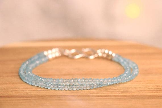 925 sterling Silver Anniversary Gift 3-4mm stacking Blue Apatite Bracelet Rondelle, Faceted 7" for mens, womens, gf, bf & Adult.