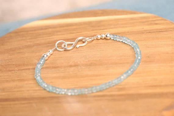 925 sterling Silver Unique Wedding Gift Silver Helling 3-4mm stacking Blue Apatite Bracelet Rondelle, Faceted 7" for mens, womens, gf, bf & Adult.