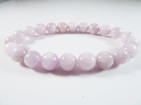 Anxiety Relief Calming 8mm Stretchable Pink Kunzite Bracelet Round, Smooth 7" for mens, womens, gf, bf & Adult.