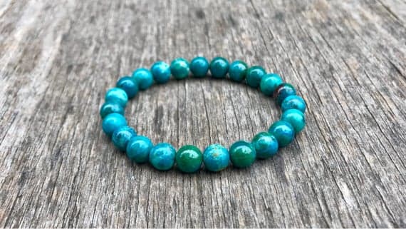 Anxiety Gemstone 7.5-8mm Stretchable Blue Peruvian Chrysocolla Bracelet Round, Smooth 7" for mens, womens, gf, bf & Adult.