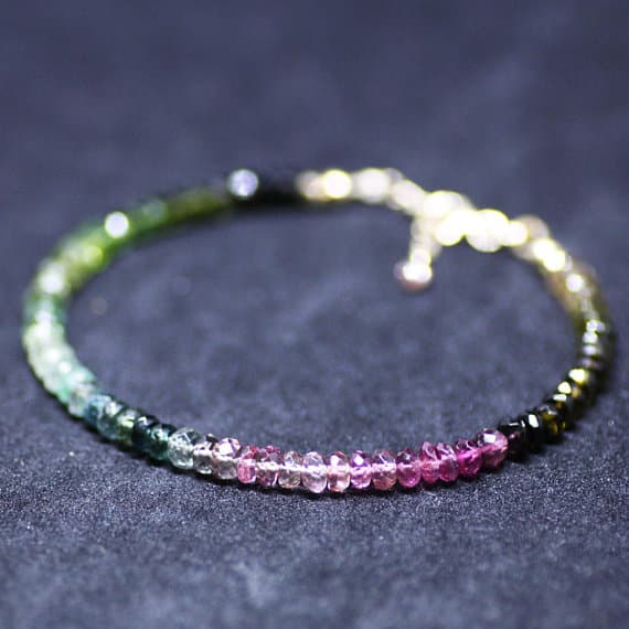 24k gold Plated Bridesmaid Jewelry 4mm stacking Multi Natural Brazil Rainbow Tourmaline  Bracelet Rondelle, Faceted 7" for mens, womens, gf, bf & Adult.