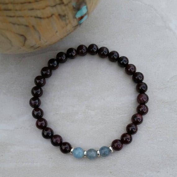 chakras simple 6mm Multi Colour Aquamarine/Garnet Stretchable Bracelet Round, Smooth 18cm for mens, womens, gf, bf and adults.