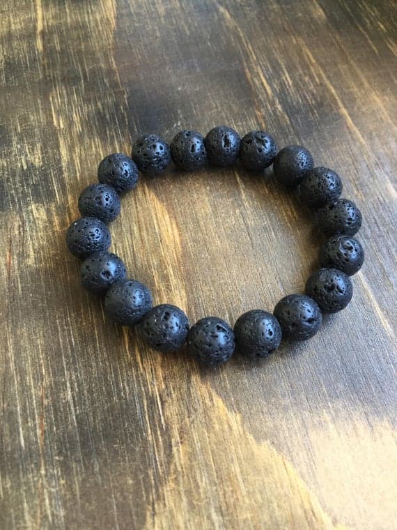 top quality 7mm Stretchable Black Lava Rock Bracelet Round, Smooth 7" for mens, womens, gf, bf & Adult.