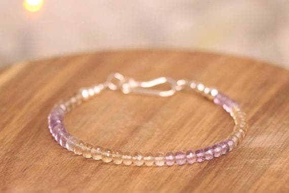 925 sterling Silver Bridesmaid Jewelry 3-4mm stacking Purple Ametrine Bracelet Round, Faceted 7" for mens, womens, gf, bf & Adult.