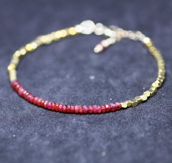 24k gold Plated Wholesale gold helling 3mm stacking Red Natural Ruby  Bracelet Rondelle, Faceted 7" for mens, womens, gf, bf & Adult.