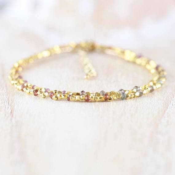 24k gold Plated good luck gift  Gold Helling 2mm stacking Multi Tundra Sapphire, 24k Gold  & Vermeil Necklace Rondelle, Smooth 16" for mens, womens, gf, bf & Adult.