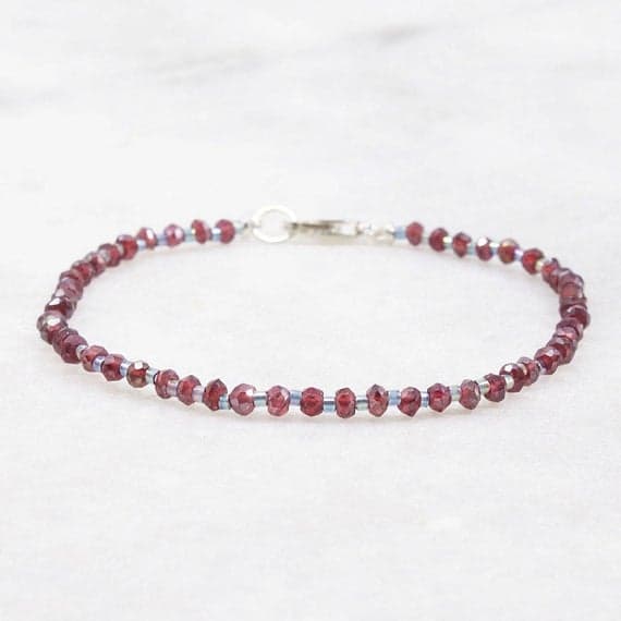 Garnet Bracelet Silver Delicate January Birthstone Layering Gemstone Natural Beaded Bracelet for Women Gift for Her Girlfriend Gift 2.5mm  Code- WAR6525