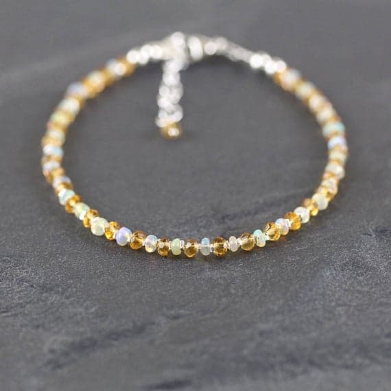 925 sterling Silver Dainty Slave Loose 2.5-3mm stacking Multi Ethiopian Welo Opal & Citrine Bracelet Rondelle, Faceted 7" for mens, womens, gf, bf & Adult.