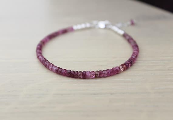 925 sterling Silver Blush Jewelry 3-4mm stacking Pink Pink Tourmaline Bracelet Rondelle, Faceted 7" for mens, womens.