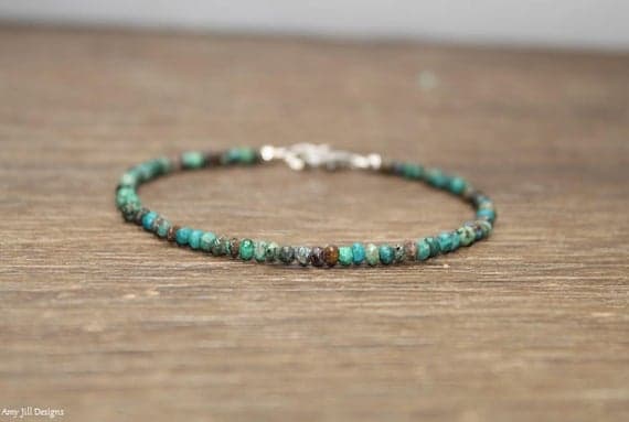 925 sterling Silver Positive Energy 3mm stacking Green Chrysocolla Bracelet Round, Faceted 7" for mens, womens, gf, bf & Adult.