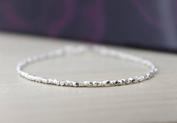 925 sterling Silver Positive Energy 2mm stacking Silver Fine Silver Bracelet Fancy, Faceted 7" for mens, womens.