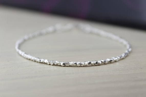 925 sterling Silver Super sale 2mm stacking Silver Fine Silver Bracelet Fancy, Faceted 7" for mens, womens.