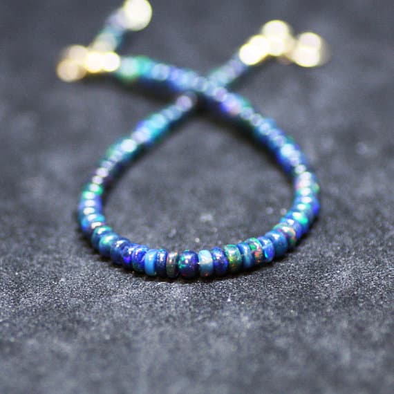 24k gold Plated Dainty Slave Loose 7.5mm stacking Multi Natural Australian Opal Bracelet Rondelle, Smooth 7" for mens, womens, gf, bf & Adult.