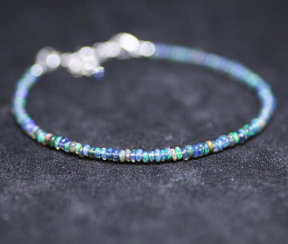 925 sterling Silver Rock Gift 3mm stacking Multi  Opal Bracelet Rondelle, Smooth 7" for mens, womens, gf, bf & Adult.