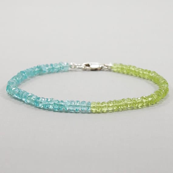 Peridot Apatite Bracelet, Gemstone, Handmade, Stacking, Sterling Silver, Gift for Her 3mm  Code- WAR6553