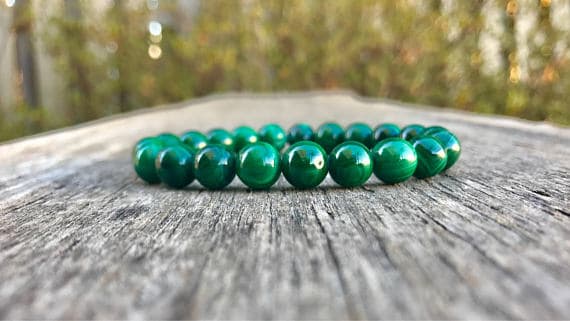 Artisan Loose 9mm Stretchable Green Malachite Bracelet Round, Smooth 7" for mens, womens, gf, bf & Adult.
