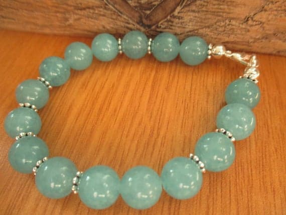 925 sterling silver love beach youth 10mm Blue Blue Agate stacking Bracelet Round, Smooth 18cm for mens, womens, gf, bf and adults.