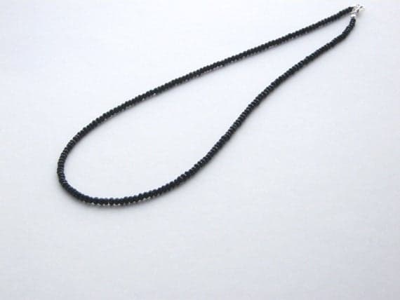 925 sterling Silver Natural 3.5mm stacking Black Black Onyx  Necklace Rondelle, Faceted 17" for mens, womens, gf, bf & Adult.