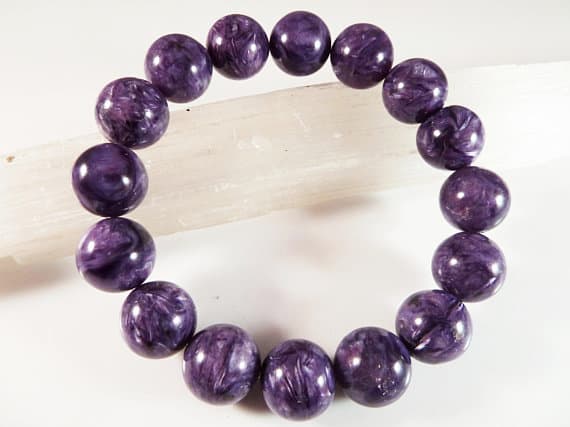 love beach youth 12-13mm Stretchable Purple Russian Charoite Bracelet Round, Smooth 7.5" for mens, womens, gf, bf & Adult.