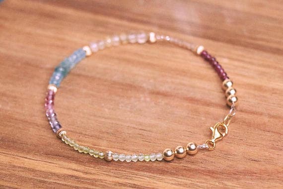24k gold Plated Blush Jewelry Gold Helling 3-5mm stacking Multi Multi REAL Crystal  Bracelet Rondelle, Faceted 7" for mens, womens, gf, bf & Adult.