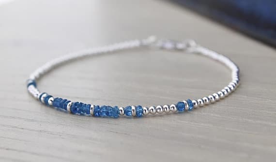 925 sterling Silver Anniversary Gift 2.5mm stacking Blue NEON APATITE Bracelet Rondelle, Faceted 7" for mens, womens.