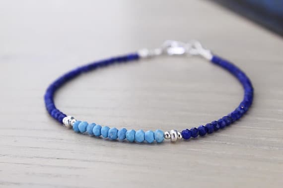 925 sterling Silver Grounding Silver Helling  3mm stacking Multi Lapis Lazuli Bracelet Rondelle, Faceted 7" for mens, womens.