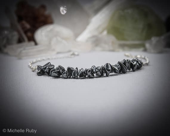 925 sterling Silver memorial gift 4x6mm stacking Black Hematite Bracelet Chips, Faceted 7" for mens, womens, gf, bf & Adult.