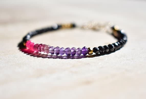 Black Spinel Beaded Bracelet, Black Pink Stone Bracelet, Beaded Stacking, Boho Chic, Spinel Chalcedony Amethyst, Dainty Bracelet, Gypsy 3-5mm Code- WAR6745