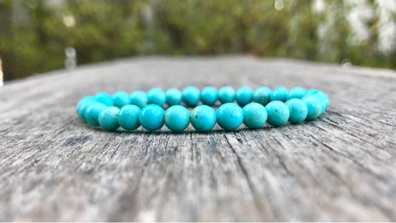 Natural 5-6mm Stretchable Blue Turquoise Bracelet Round, Smooth 7" for mens, womens, gf, bf & Adult.