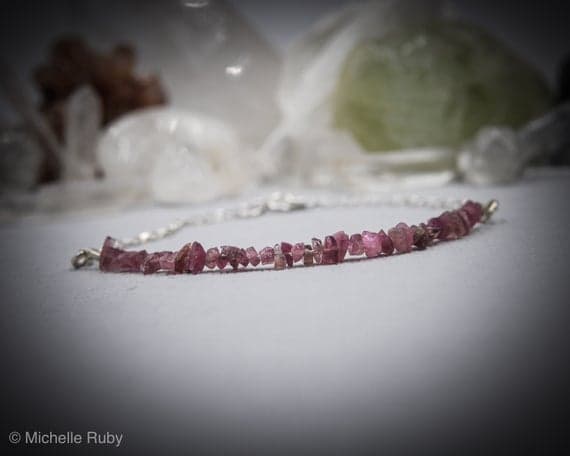 925 sterling Silver Anniversary Gift 4x6mm stacking Red Ruby Bracelet Chips, faceted 7" for mens, womens, gf, bf & Adult.