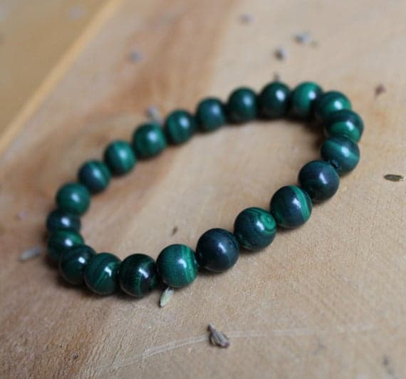 Blush Jewelry 8mm Stretchable Green Malachite Bracelet Round, Smooth 7" for mens, womens.