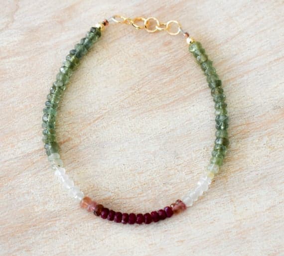 Red and Green Bracelet, Ruby Apatite Bracelet, Strawberry, Ombre Beaded, Colorful Stone, Juicy Red, Multicolor ,Stackable Bracelet, Dainty 3.5 -4 mm Code- WAR6744