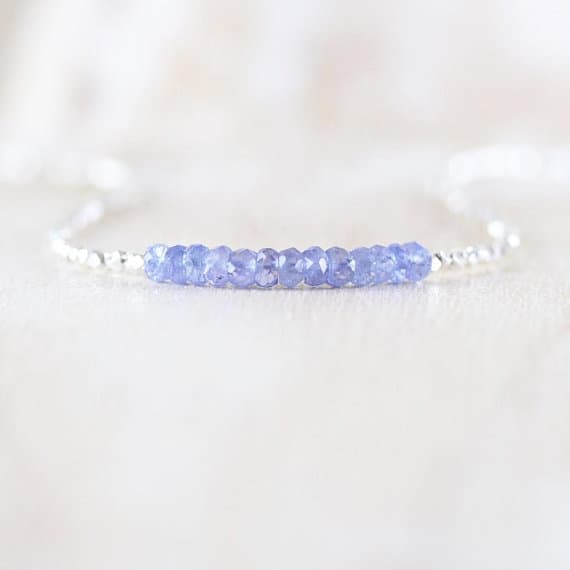 925 sterling Silver Anniversary Gift Silver Helling 3-3.5mm stacking Blue Tanzanite Necklace Rondelle, Faceted 16" for mens, womens, gf, bf & Adult.