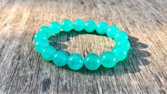 Unique Wedding Gift 11mm Stretchable Green Amazonite Bracelet Round, Smooth 7.5" for mens, womens, gf, bf & Adult.