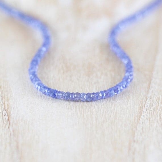 925 sterling Silver Galaxy Jewelry 3.5mm stacking Blue Tanzanite Necklace Rondelle, Faceted 16" for mens, womens, gf, bf & Adult.