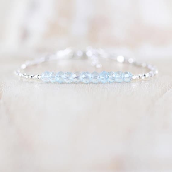 925 sterling Silver Handmade Beaded 4mm stacking Sky Blue Sky Blue Topaz Bracelet Rondelle, Faceted 7" for mens, womens, gf, bf & Adult.