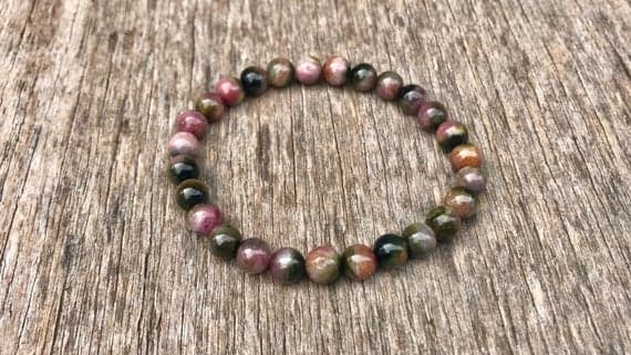 Empath Protection 6mm Stretchable Multi Watermelon Tourmaline Bracelet Round, Smooth 7" for mens, womens, gf, bf & Adult.