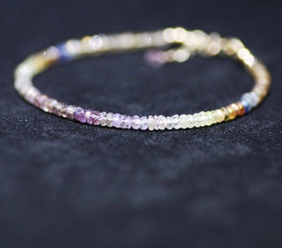 925 sterling Silver Galaxy Jewelry 3mm stacking Multi Natural Ombre Champagne Purple Sapphire  Bracelet Rondelle, Faceted 7" for mens, womens, gf, bf & Adult.