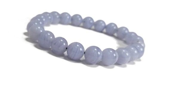 Anxiety Gemstone 8mm Stretchable blue Blue Lace Agate Bracelet Round, Smooth 7" for mens, womens, GF, BF, Adults.