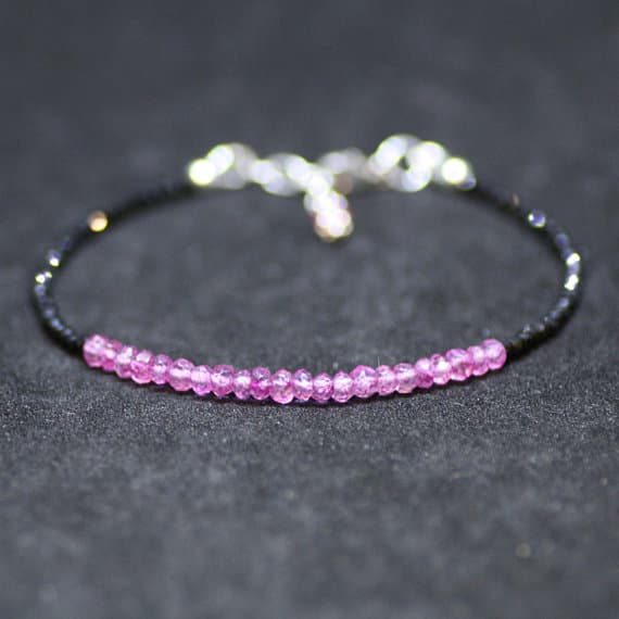 925 sterling Silver top quality 2-3mm stacking Black & Pink Natural Black Spinel and Pink Topaz Bracelet Rondelle, Faceted 7" for mens, womens, gf, bf & Adult.