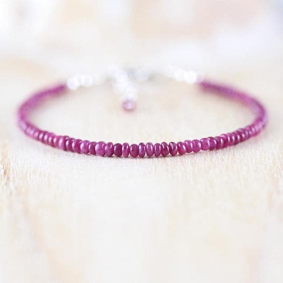 925 sterling Silver Wholesale 2.5mm stacking Pink Ruby Bracelet Rondelle, Smooth 7" for mens, womens, gf, bf & Adult.