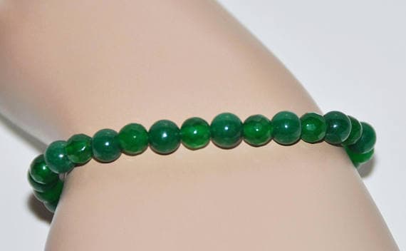 good luck gift 4mm Green Emerald Stretchable Bracelet Round, Smooth 18cm for mens, womens, gf, bf and adults.