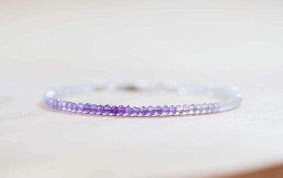 925 sterling silver Rock Gift 3-3.5mm Multi Colour Amethyst & Moonstone stacking Bracelet Rondelle , Faceted 18cm for mens, womens, gf, bf and adults.