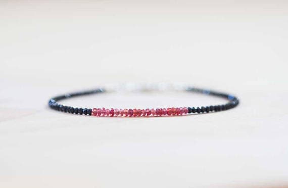 925 sterling silver Handmade Beaded 2-2.5mm Multi Colour Padparadscha Sapphire stacking Bracelet Round, Faceted 18cm for mens, womens, gf, bf and adults.