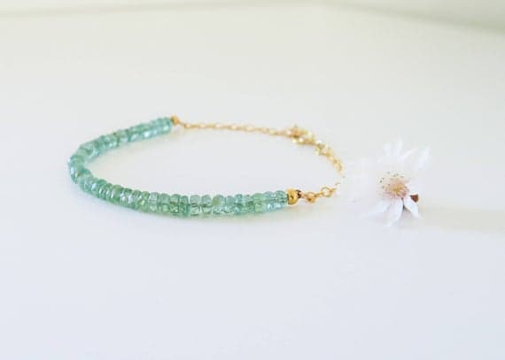 24k gold Plated Handmade Beaded 5mm stacking Blue Peridot Bracelet Rondelle, Faceted 7" for mens, womens.