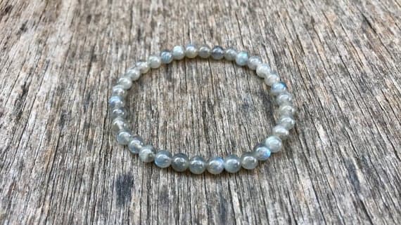Anniversary Gift 5mm Stretchable Gray Labradorite Bracelet Round, Smooth 7" for mens, womens, gf, bf & Adult.
